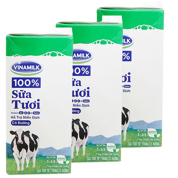  Sữa tươi tiệt trùng Vinamilk có đường bộ 3 hộp x 1 lít 