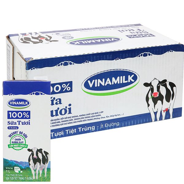  Sữa tươi tiệt trùng Vinamilk Ít đường thùng 12 hộp x 1 lít 