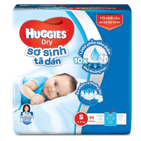  Tã dán Huggies Dry Economy size S từ 4 - 8 kg gói 24 miếng 
