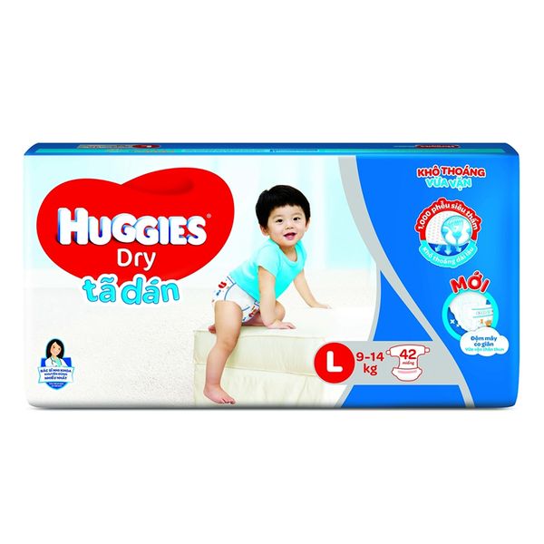  Tã dán Huggies Dry Jumbo size L từ 9-14kg gói 42 miếng 