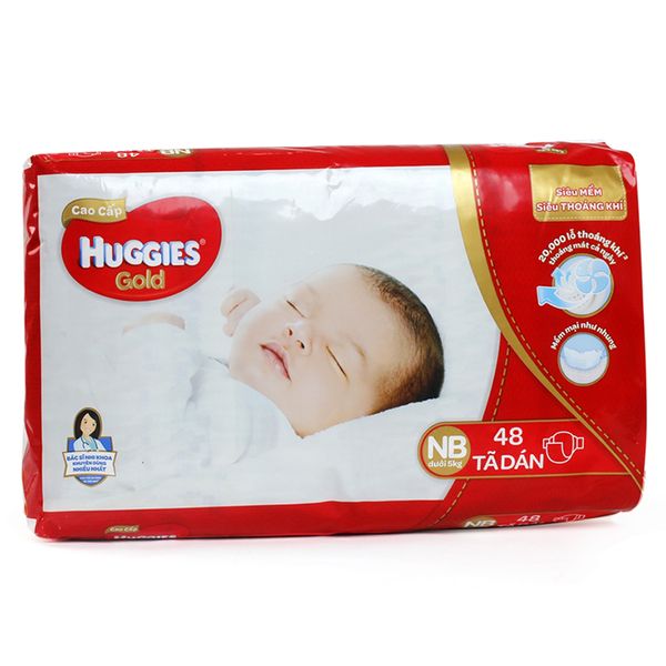  Tã dán Huggies Gold cao cấp đỏ Newborn dưới 5kg gói 48 miếng 