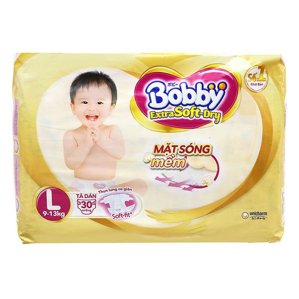  Tã dán Bobby Extra Soft Dry size L dành cho bé 9 - 13kg gói 30 miếng 