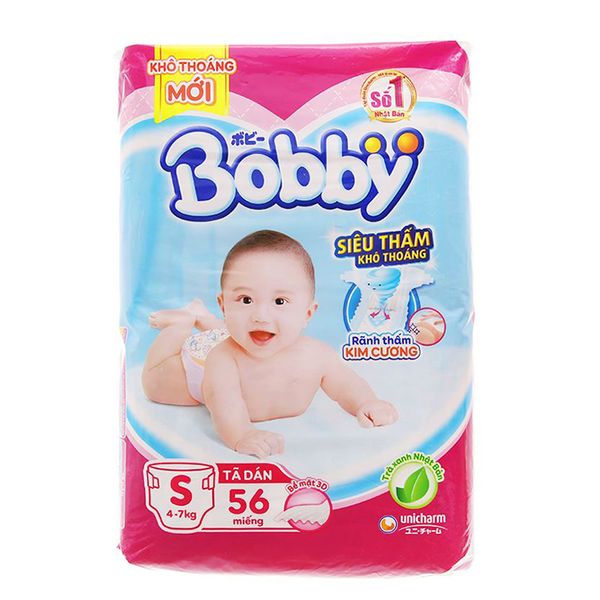  Tã dán Bobby Fresh size S dành cho bé 4 - 7kg gói 56 miếng 