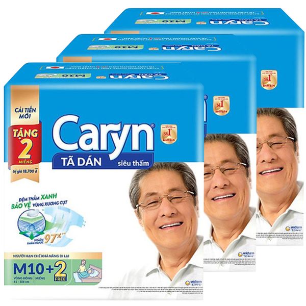  Tã dán Caryn hạn chế đi lại siêu thấm size M bộ 3 gói x 10 miếng 