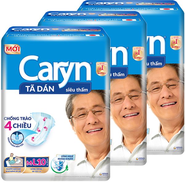  Tã dán Caryn hạn chế đi lại siêu thấm size M L bộ 3 gói x 10 miếng 