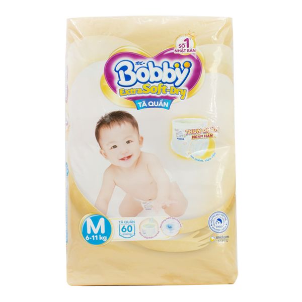  Tã quần Bobby Extra Soft Dry size M dành cho bé 6 - 11kg gói 60 cái 