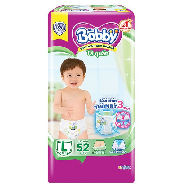 Tã quần Bobby Fresh size L dành cho bé từ 9-13kg gói 52 cái 