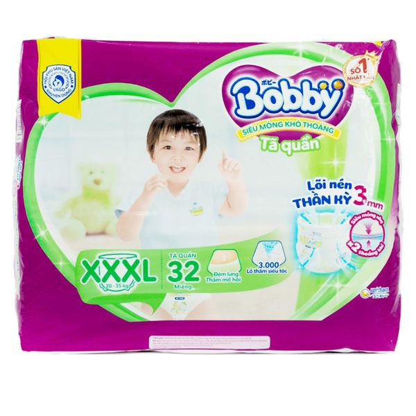  Tã quần Bobby size XXXL dành cho bé 20 - 35 kg gói 32 miếng 