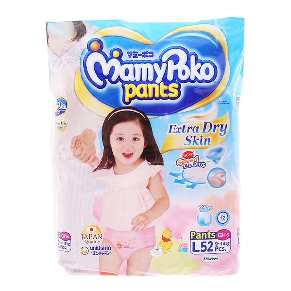  Tã quần Mamypoko Extra Dry Skin bé gái size L 9 - 14kg gói 52 miếng 