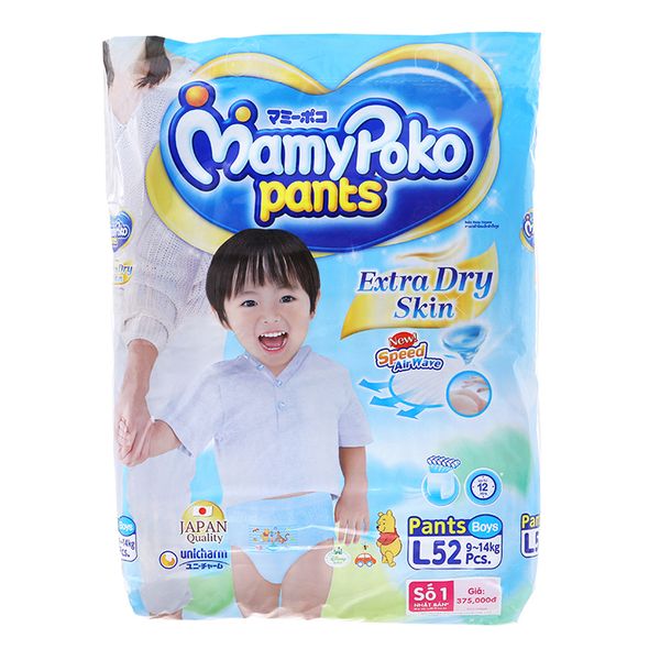  Tã quần Mamypoko Extra Dry Skin bé trai size L 9 - 14kg gói 52 miếng 