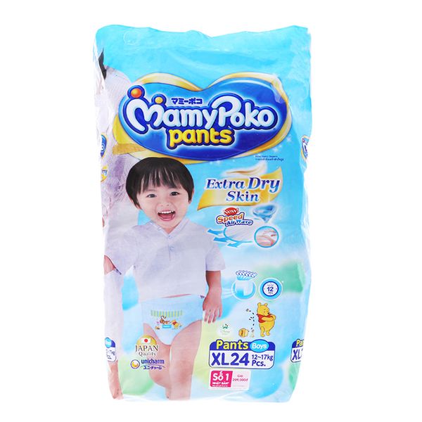  Tã quần Mamypoko Extra Dry Skin bé trai size XL 12 - 17kg gói 24 miếng 