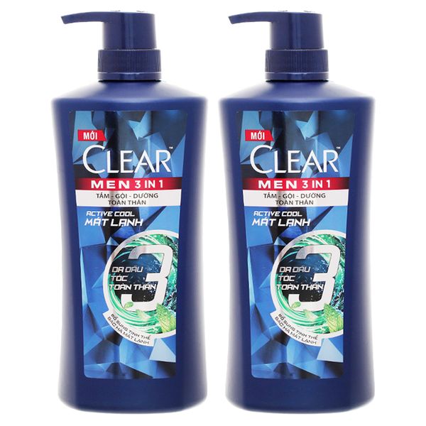  Tắm gội Clear men 3 in 1 mát lạnh bộ 2 chai x 650 g 