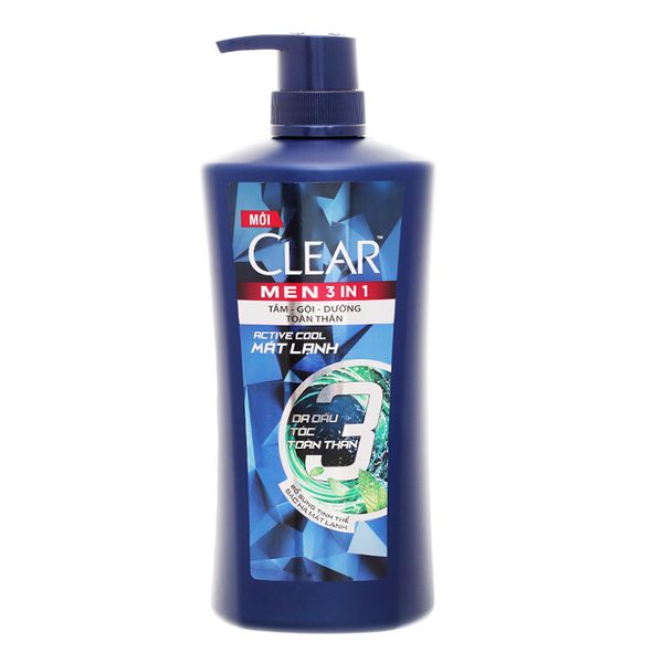  Tắm gội Clear men 3 in 1 mát lạnh chai 650 g 