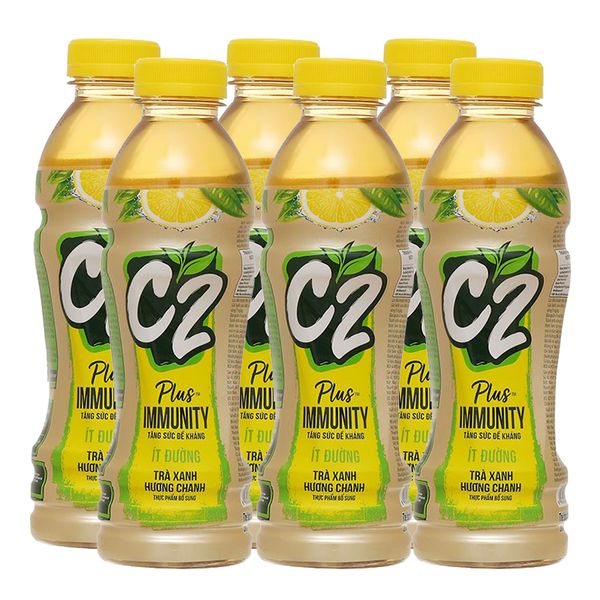  Trà xanh hương chanh C2 Plus Immunity ít đường lốc 6 chai x 500ml 
