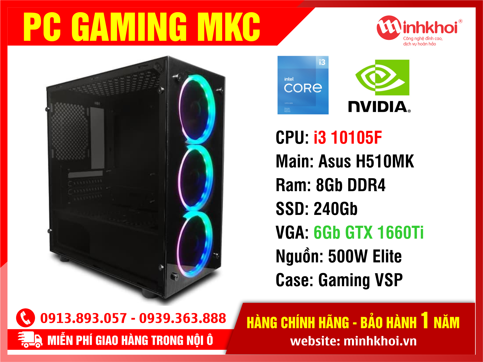 PC Gaming MKC i3 10105F/vga6Gb