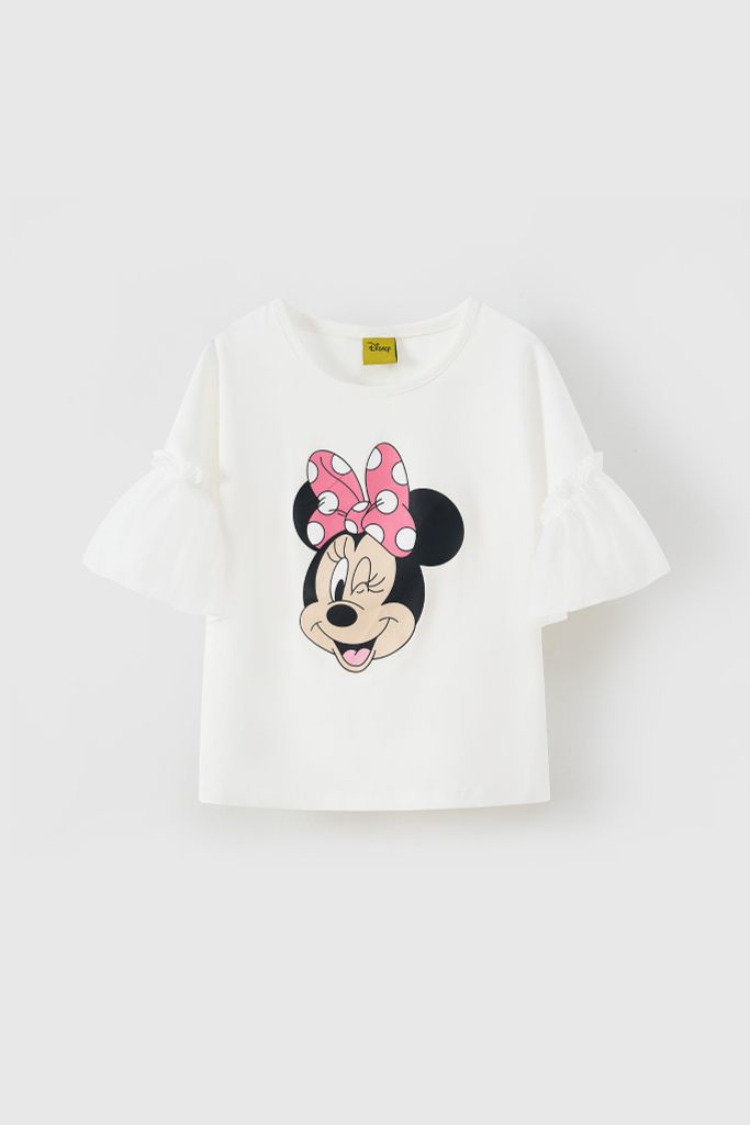 Áo thun ngắn tay phối voan Minnie bé gái Rabity 503.003