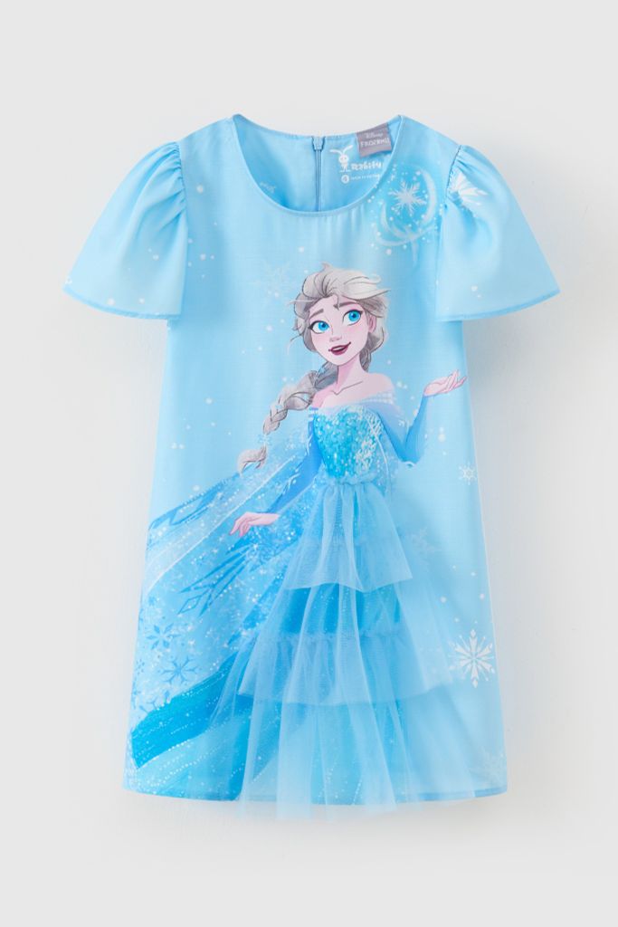 Đầm váy công chúa Elsa thô ngắn tay bé gái Rabity 550.003