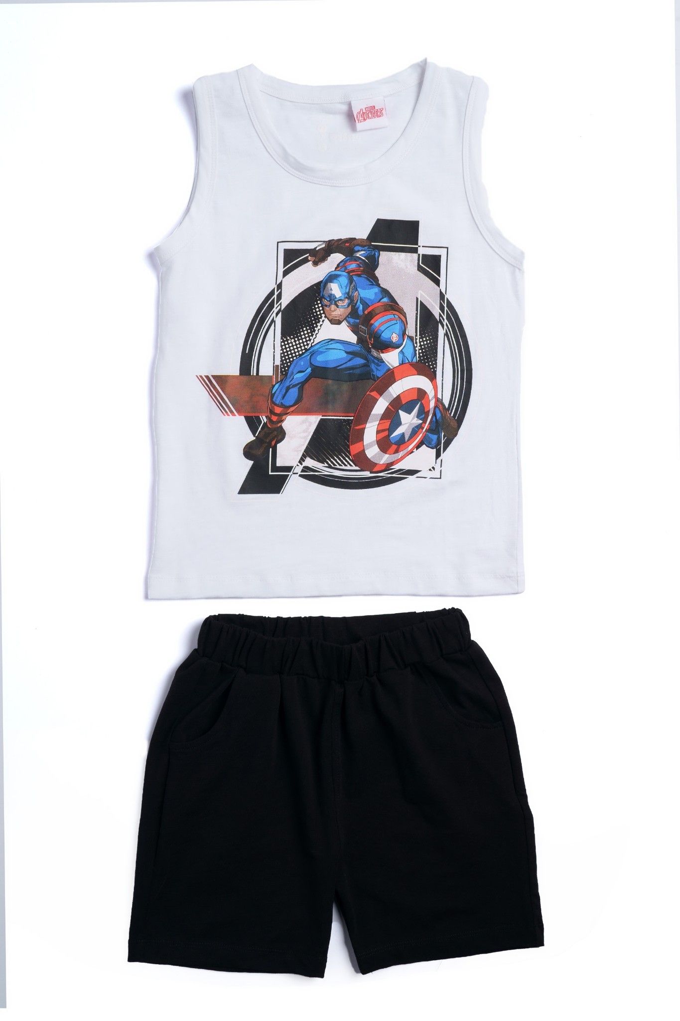 Bộ thun cổ tròn Captain America ngắn tay bé trai Rabity 5101
