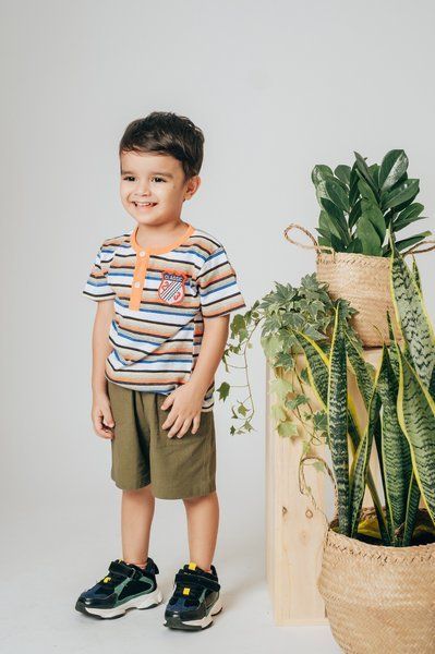 Áo thun ngắn tay kẻ sọc bé trai Rabity 9025