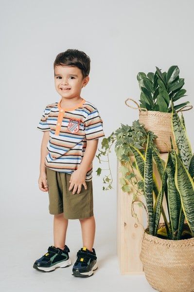 Áo thun ngắn tay kẻ sọc bé trai Rabity 9025