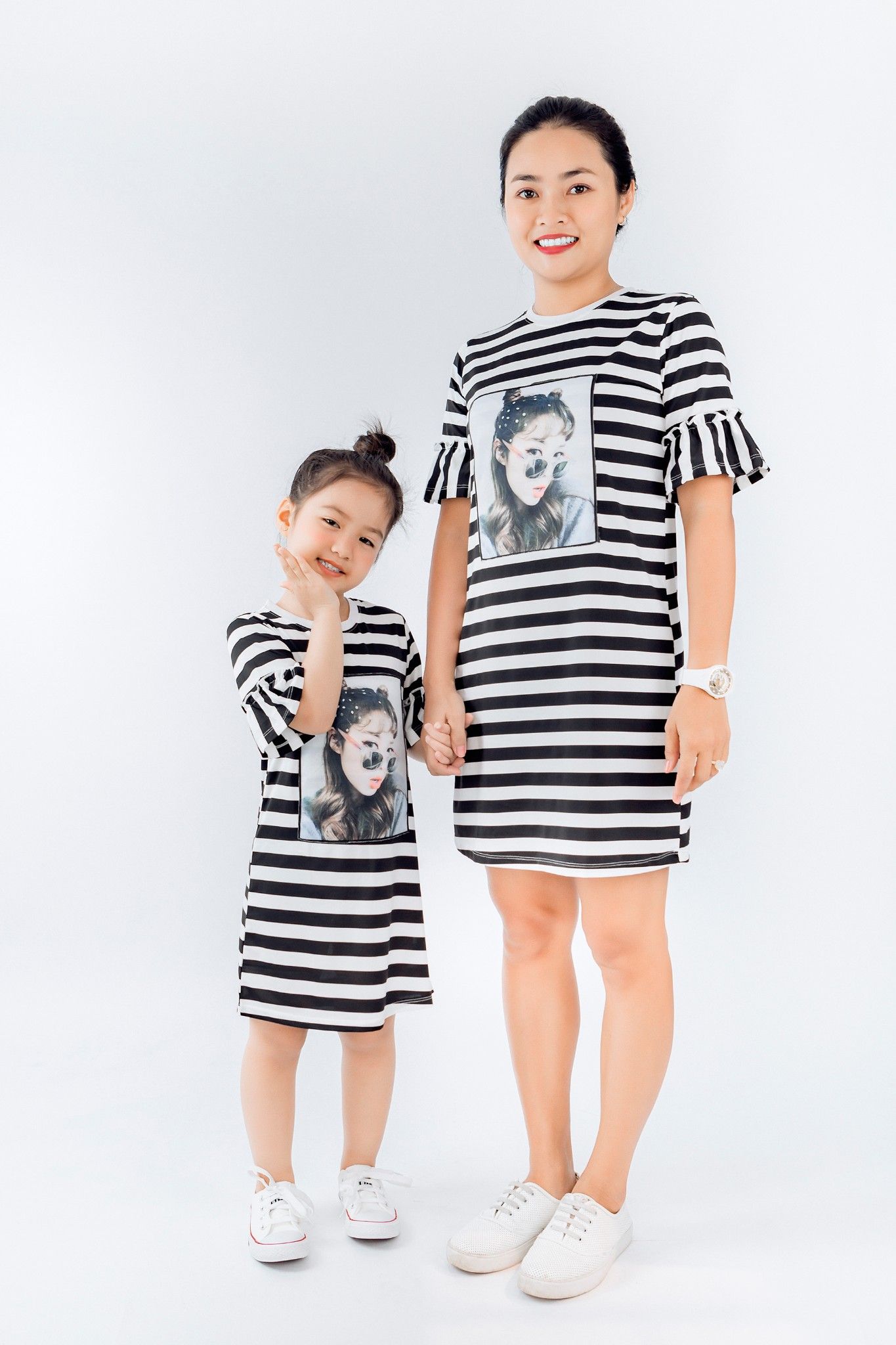 Đầm thun ngắn tay mẹ và bé gái Rabity 9099
