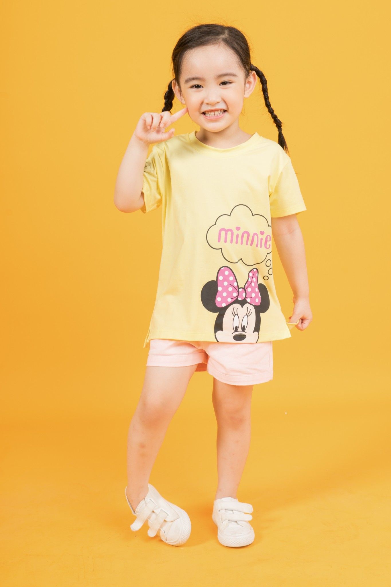Áo thun Minnie cổ tròn ngắn tay bé gái Rabity 5081