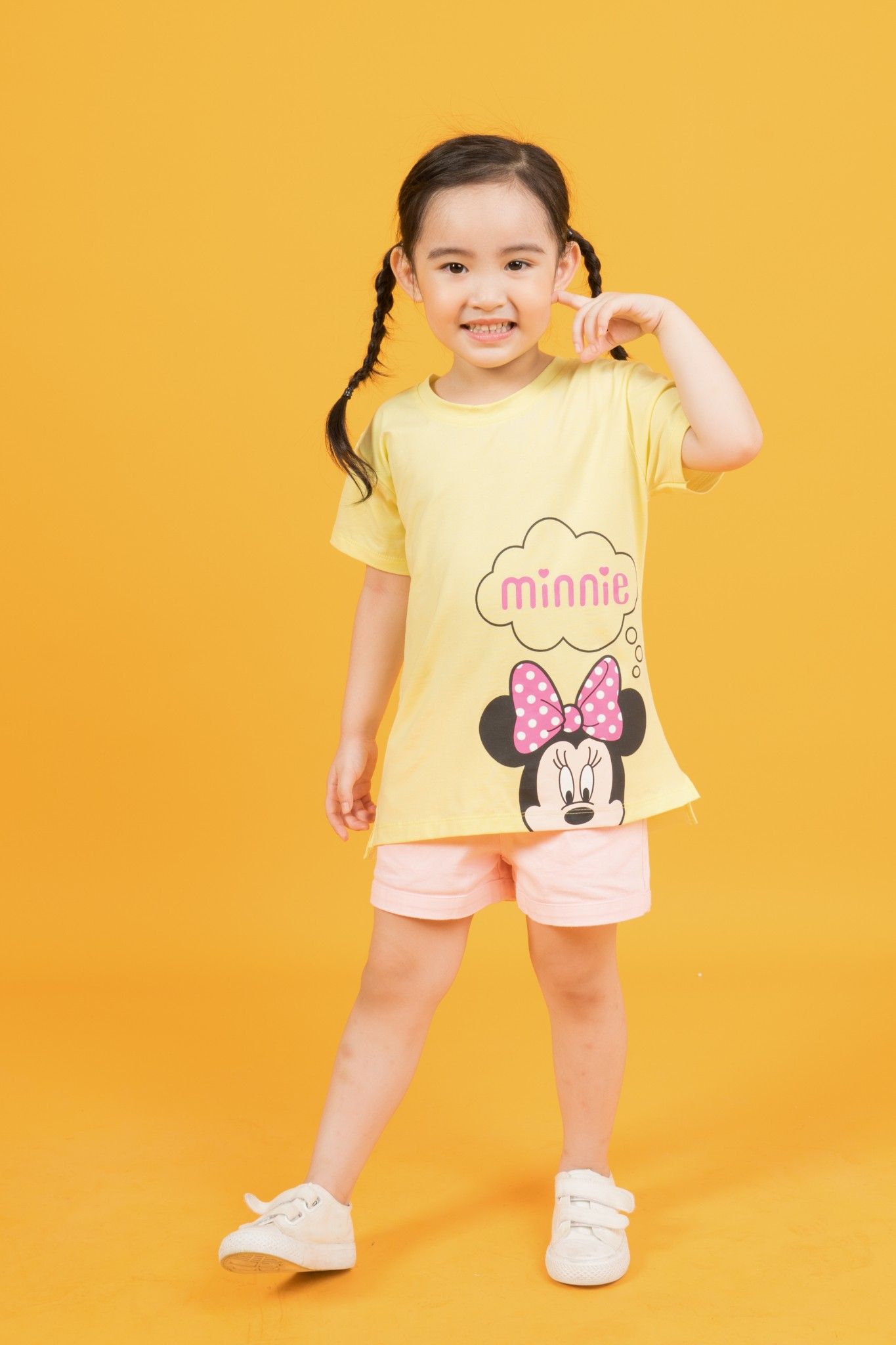 Áo thun Minnie cổ tròn ngắn tay bé gái Rabity 5081