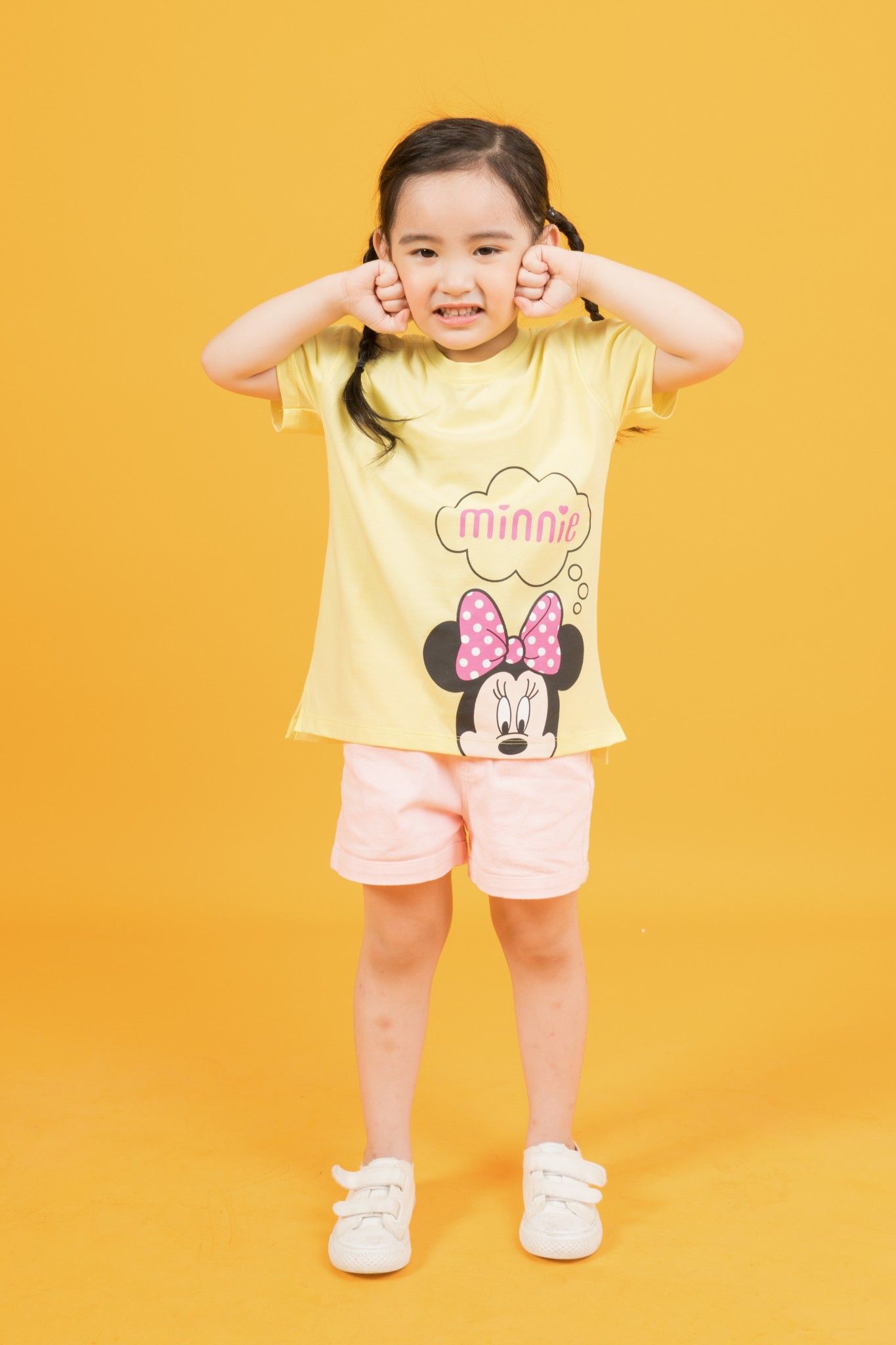 Áo thun Minnie cổ tròn ngắn tay bé gái Rabity 5081