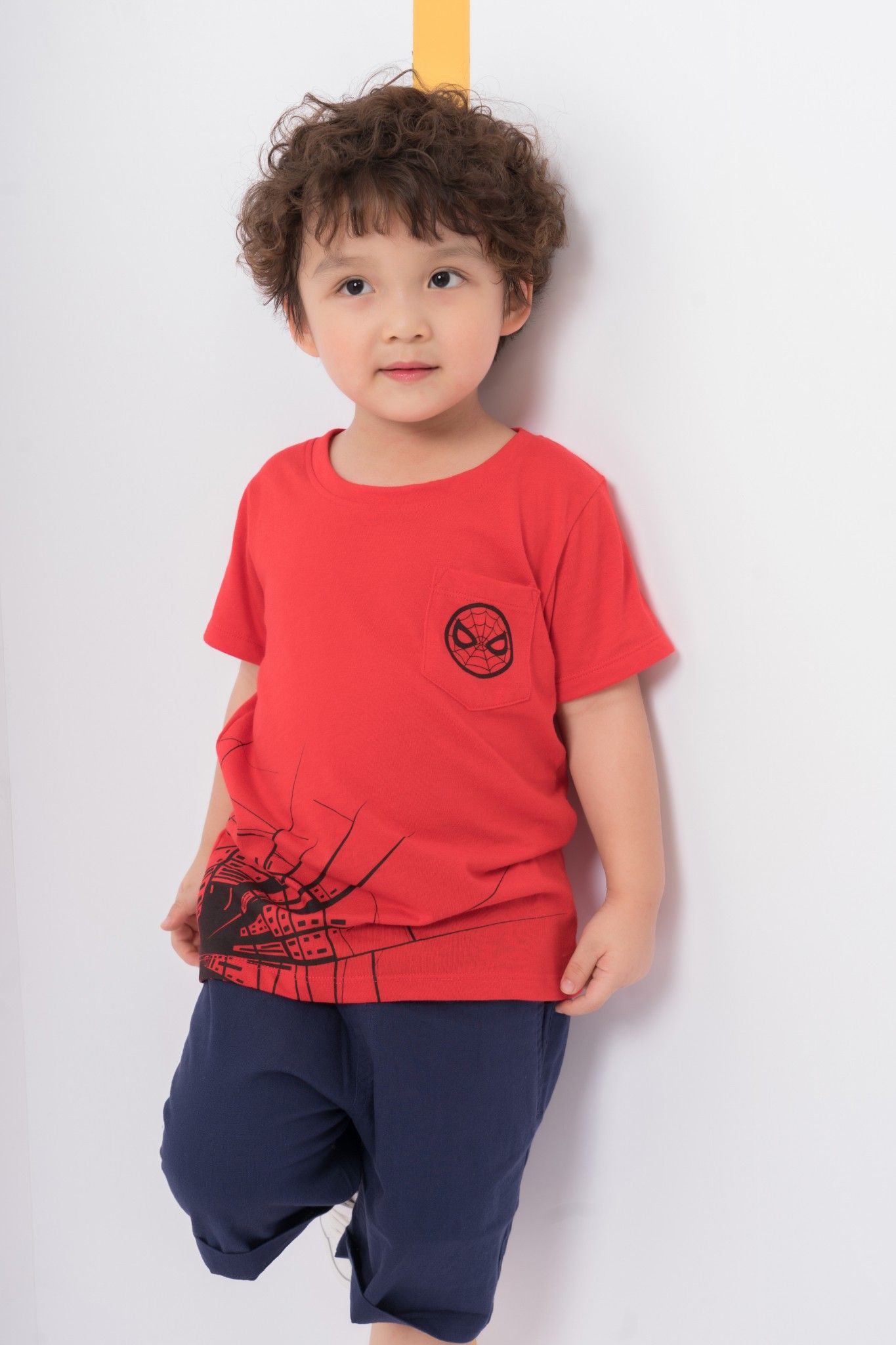 Áo thun Spider man cổ tròn ngắn tay bé trai Rabity 5087