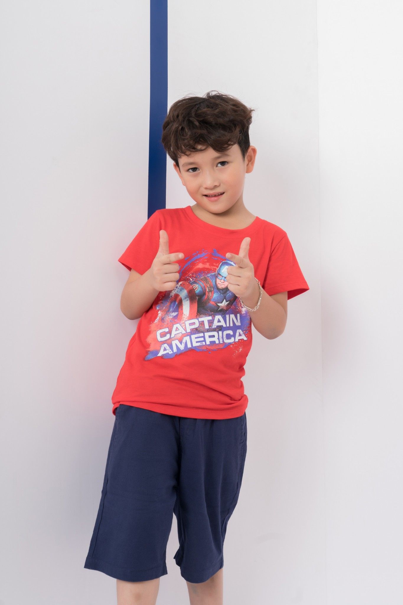 Áo thun cổ tròn Caption America ngắn tay bé trai Rabity 5108