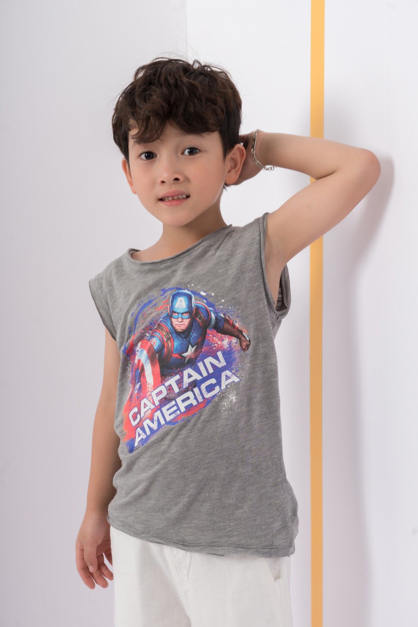 Áo thun Captain American sát nách bé trai Rabity 5109