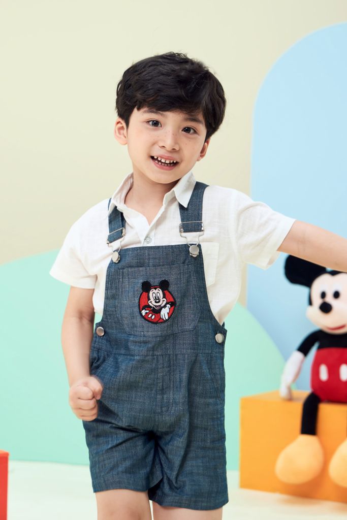 Quần yếm jean Mickey bé trai Rabity 536.001