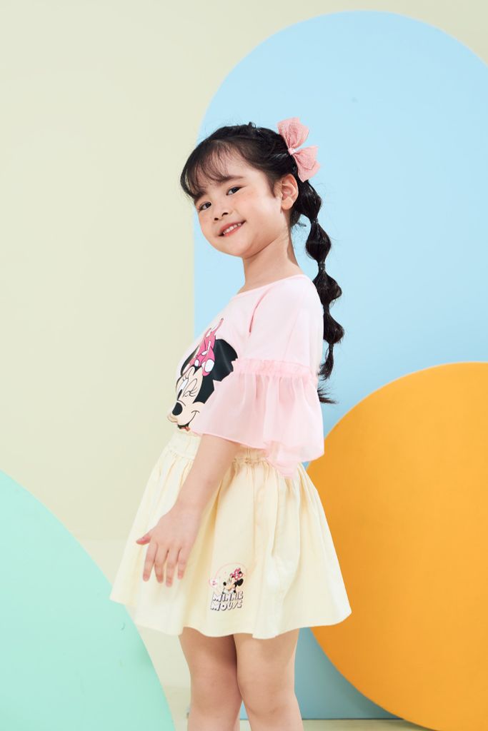 Áo thun ngắn tay phối voan Minnie bé gái Rabity 503.003