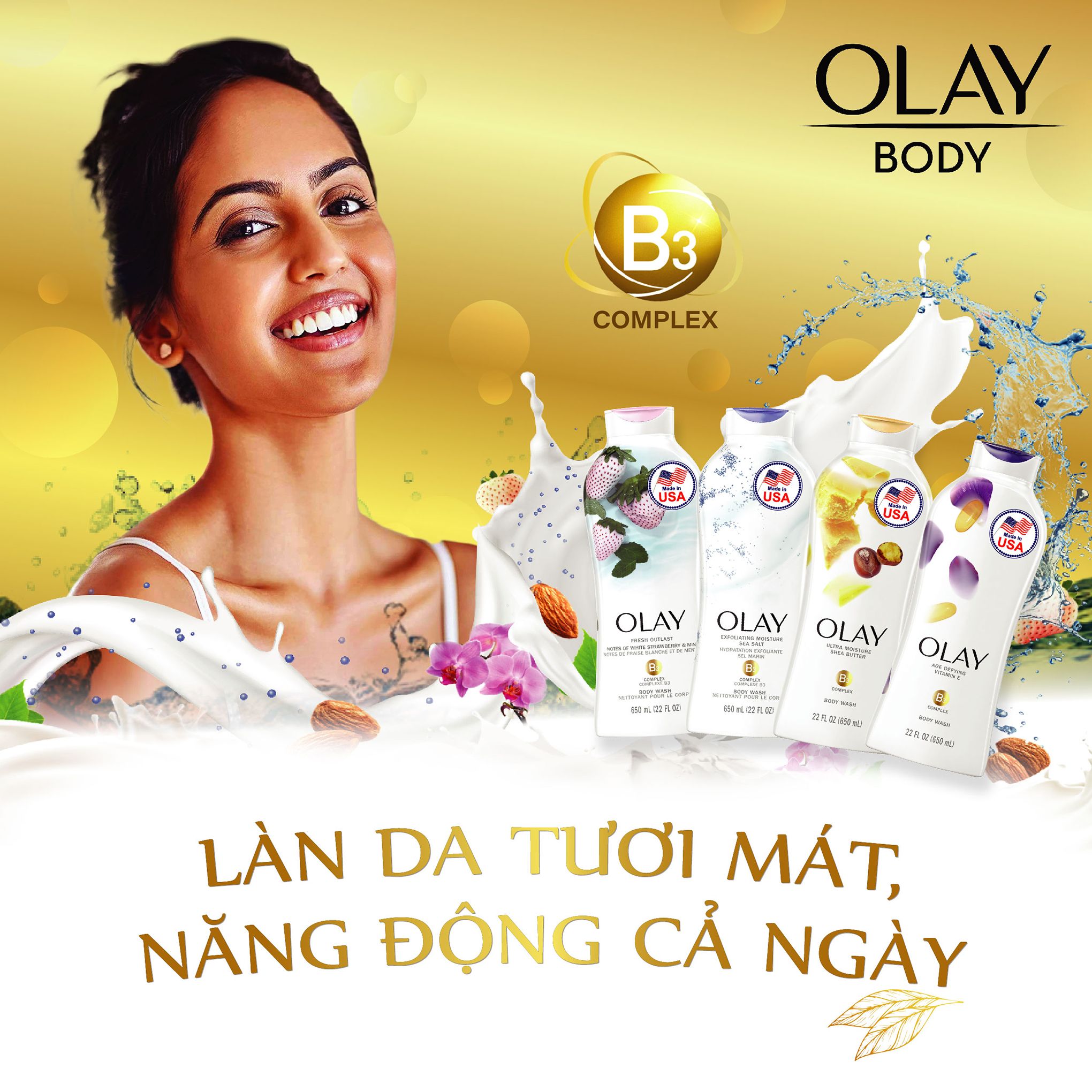 Sữa Tắm OLAY tẩy tế bào chết hương Muối Biển 650ml