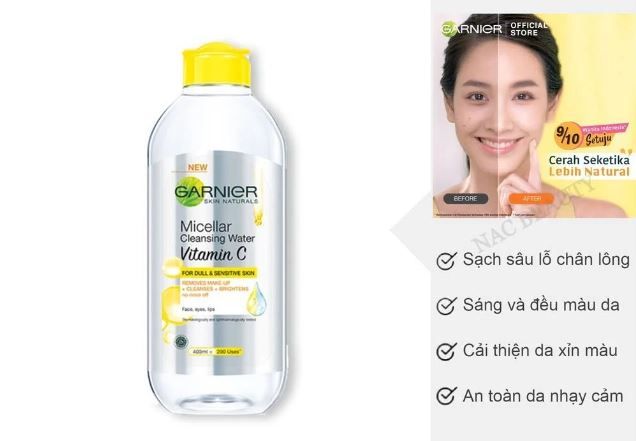 Nước Tẩy Trang Vitamin C Làm Sáng Da Garnier Micellar Cleansing Water Vitamin C 400ml