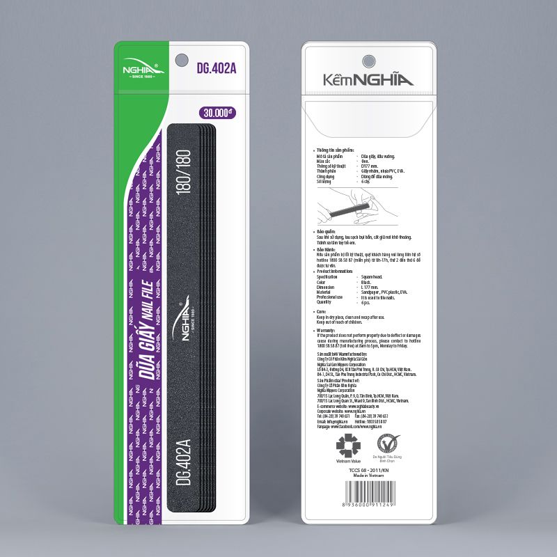 Dũa móng tay giấy vỉ nhựa cao cấp Kềm Nghĩa DG.402A
