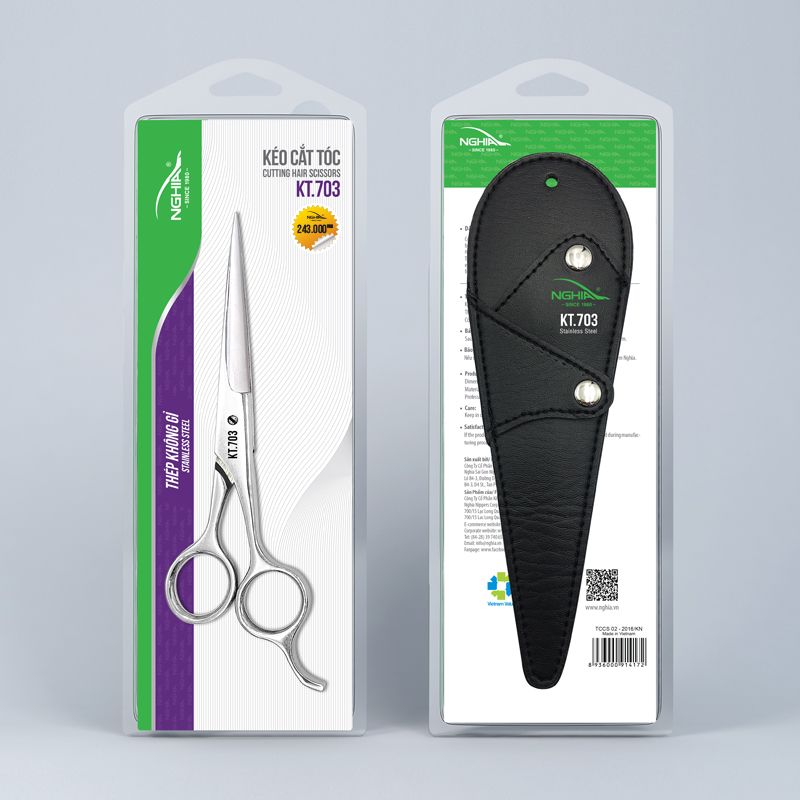 Kéo cắt tóc Kềm Nghĩa lưỡi ngắn kèm bao da KT.703