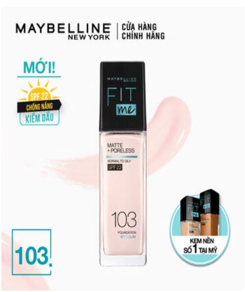 Kem Nền Maybelline New York Fit Me Matte+ Poreless Kiềm Dầu Chống Nắng Spf22 30ml .#103 Fair