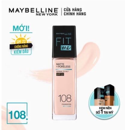Kem Nền Maybelline New York Fitme Matte+ Poreless Kiềm Dầu Chống Nắng Spf22 30ml .#108Lightporcelain