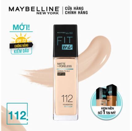 Kem Nền Maybelline New York Fit Me Matte+ Poreless Kiềm Dầu Chống Nắng Spf22 30ml .#112 Naturalivory