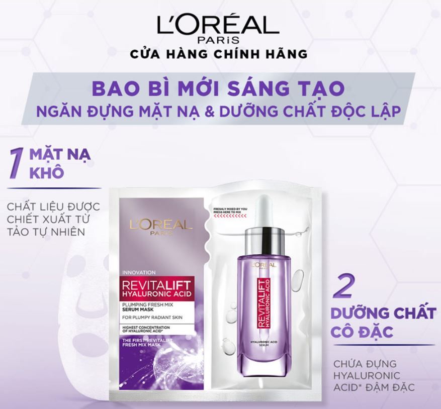 Mặt Nạ L'Oreal Paris Revitalift Hyaluronic Plumping Fresh Mix Serum Mask Dưỡng Chất Căng Mướt Da 33g