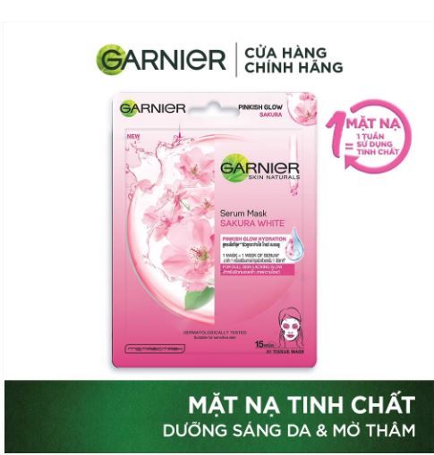 Mặt Nạ Garnier Tinh Chất Hoa Anh Đào Dưỡng Sáng, Mờ Thâm Sakura White Pinkish Glow Hydration Serum Mask 28ml