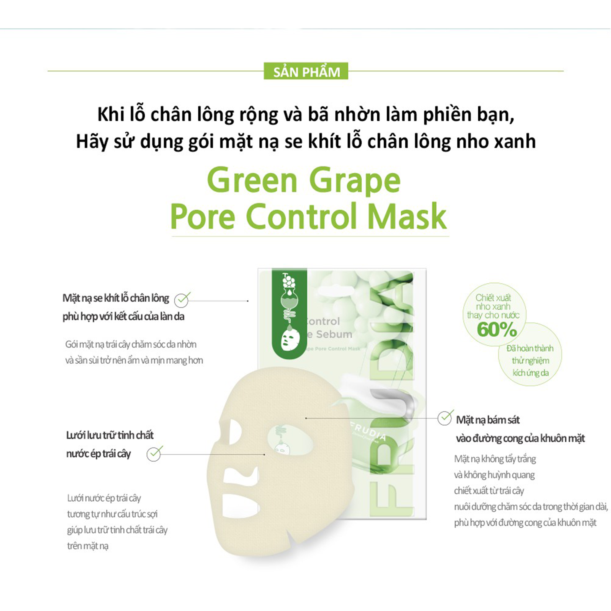 Mặt Nạ Frudia Dưỡng Se Khít Lỗ Chân Lông Nho Xanh 20ml