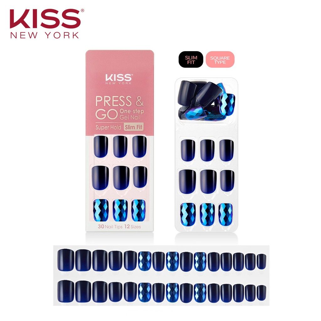 Bộ 30 Móng Tay Gel Tự Dán Press & Go Kiss New York Nail Box - Secret Night (KPNS03K)