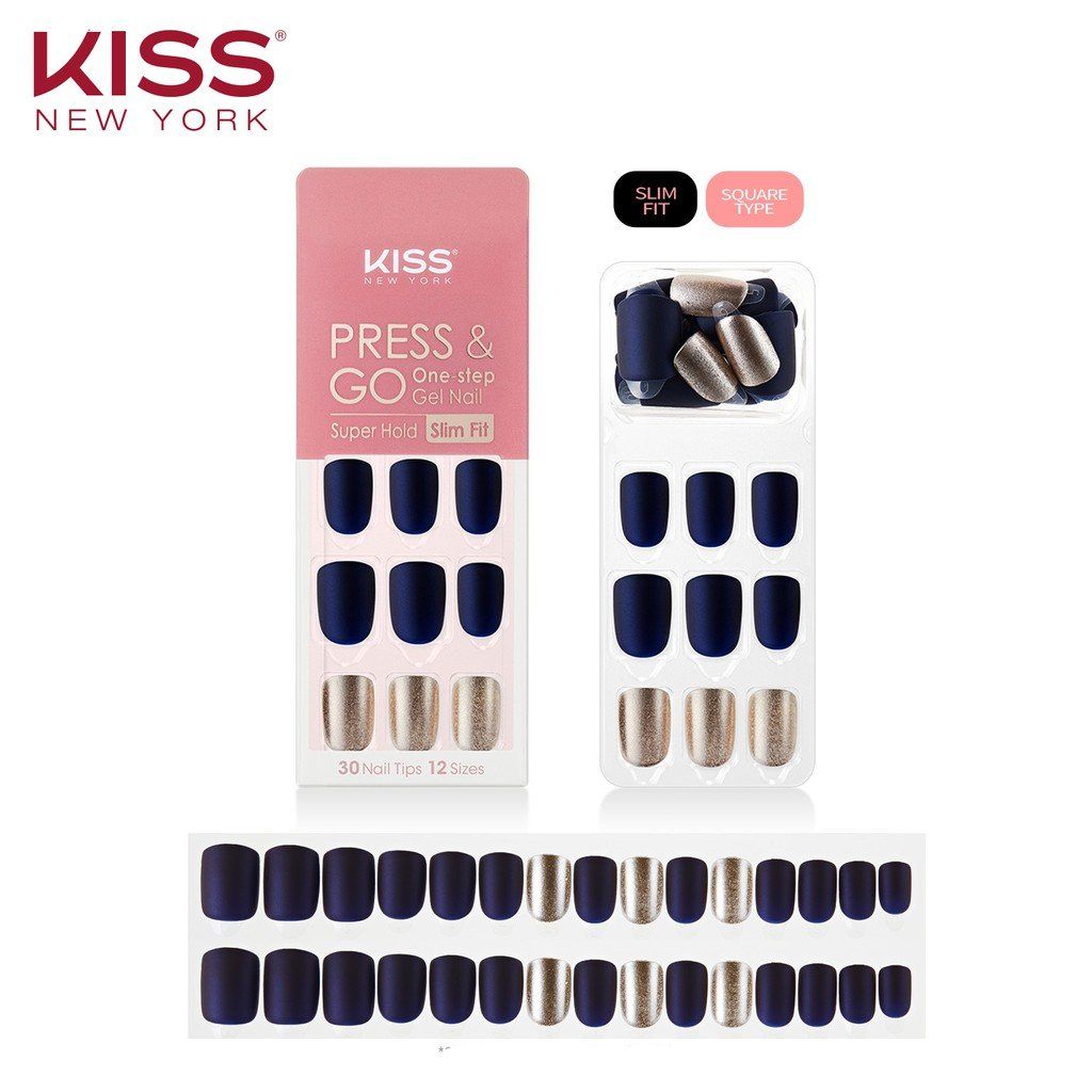 Bộ 30 Móng Tay Gel Tự Dán Press & Go Kiss New York Nail Box - Midnight In New York (KPNS10K)