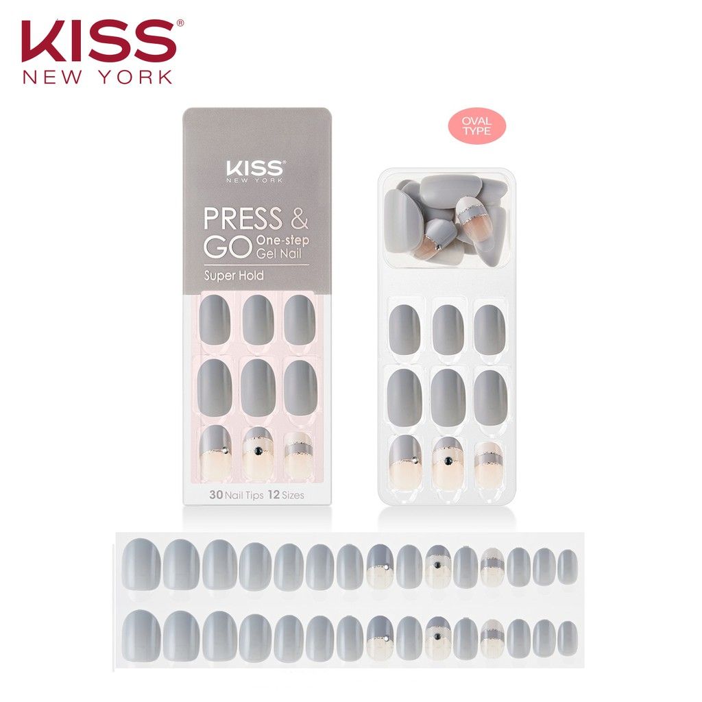 Bộ 30 Móng Tay Gel Tự Dán Press & Go Kiss New York Nail Box - Ice Blue (KPN07K)