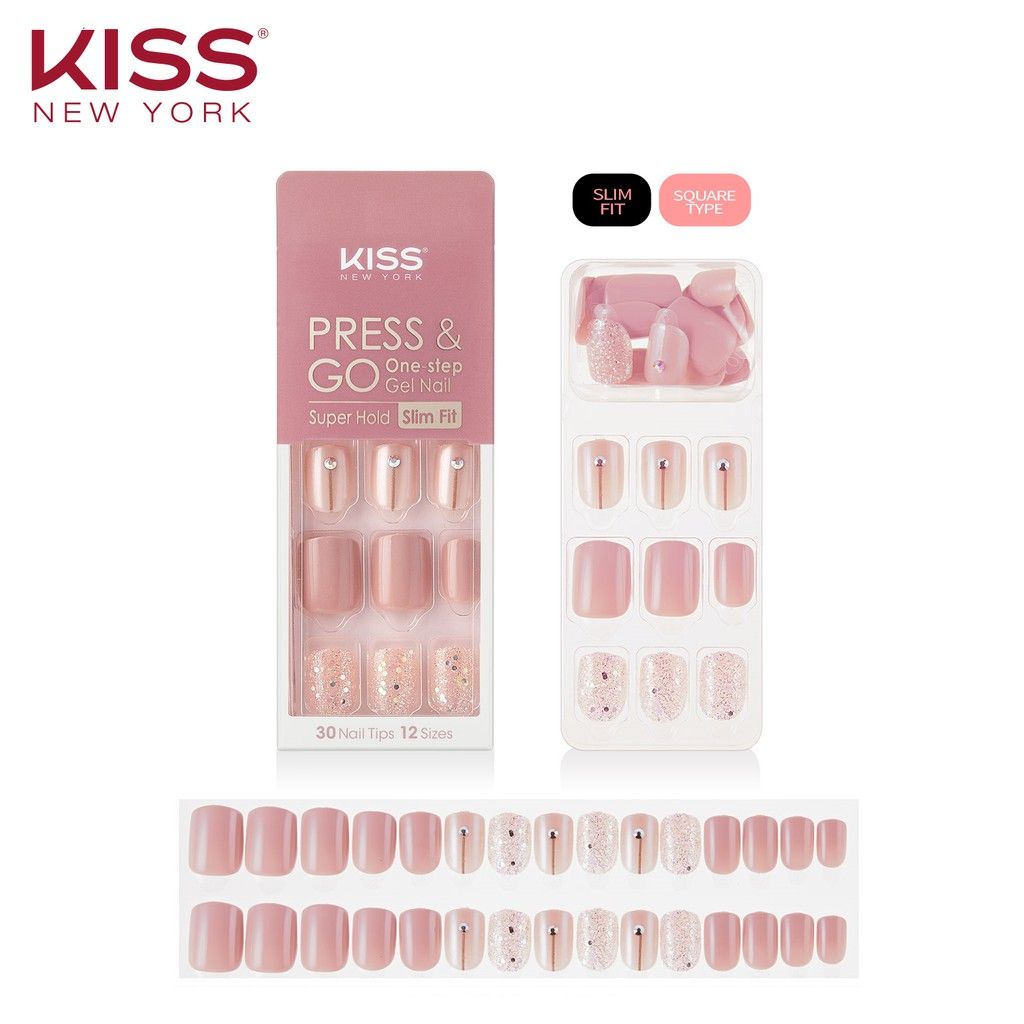 Bộ 30 Móng Tay Gel Tự Dán Press & Go Kiss New York Nail Box - Pink Romance (KPNS17K)
