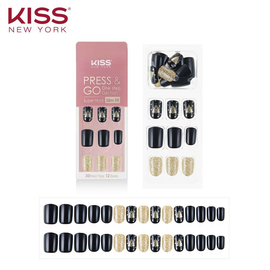 Bộ 30 Móng Tay Gel Tự Dán Press & Go Kiss New York Nail Box - Black Golden Tree (KPNS25K)