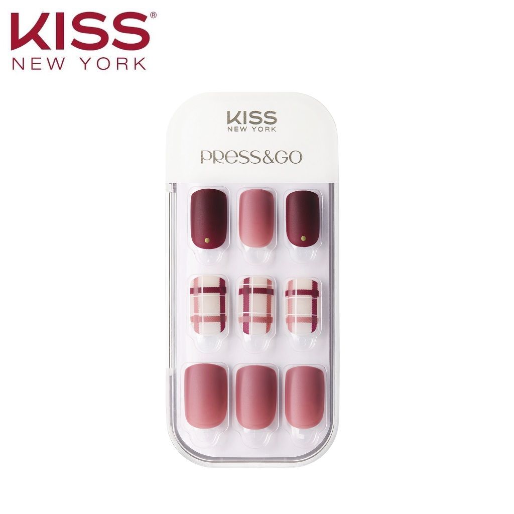 Bộ 30 Móng Tay Gel Tự Dán Press & Go Kiss New York Nail Box - Mix Berry Check (KPNA20KA)