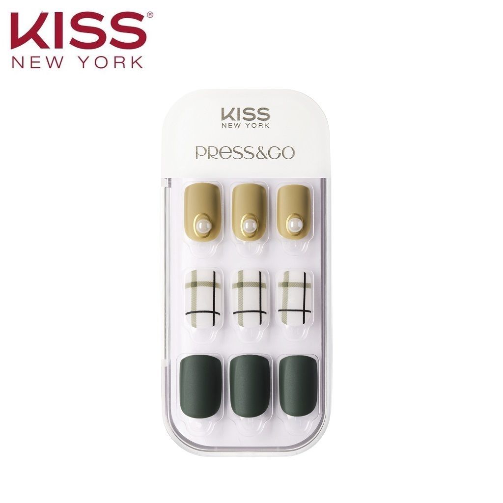Bộ 30 Móng Tay Gel Tự Dán Press & Go Kiss New York Nail Box - Olive Check (KPNA21KA)